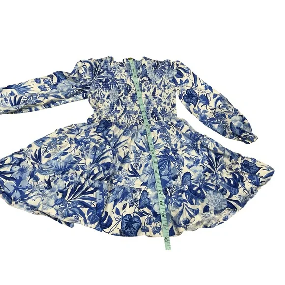 Ralph Lauren Cotton Blue and white Smocked Bodice long sleeve Floral Dress NWOT - Picture 4 of 10